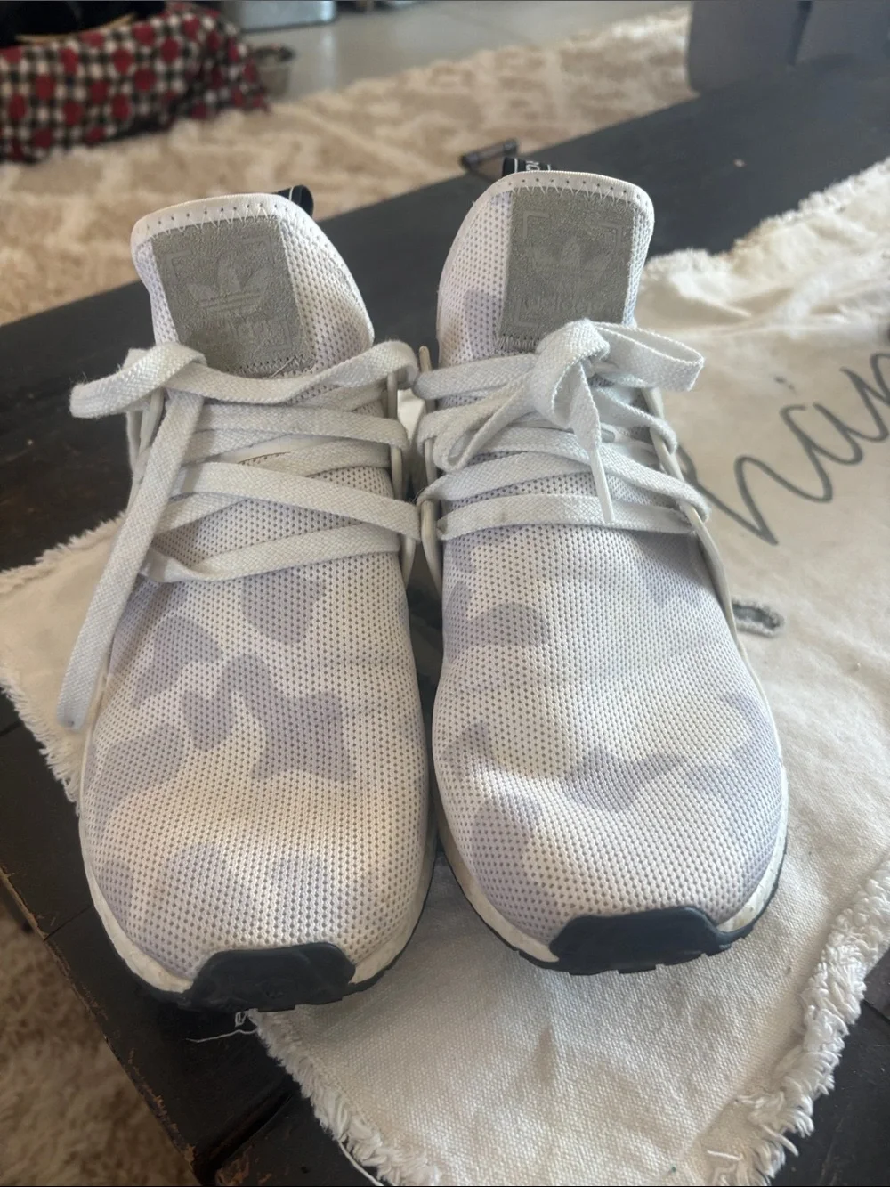 adidas White & Light Gray Camo Mesh Sneakers